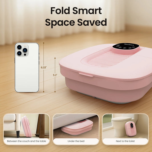 Collapsible Foot Spa with Massager and Heat, Foot Spa Massager with Bubble Heat, Pink