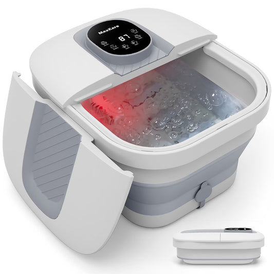 Collapsible Foot Spa with Massager and Heat, Foot Spa Massager with Bubble Heat, Gray